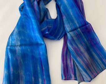 Mulberry Silk Scarf, Silk Scarves, 100% Silk, Soft Scarf, Hand Dyed Scarf, Fine Silk Scarf, light Scarf, Pure Silk, Blue Purple Scarf