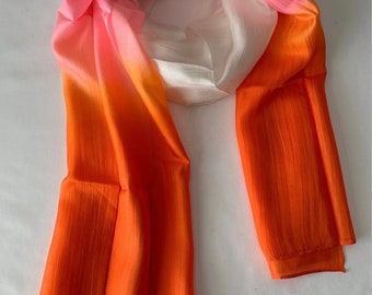 Silk Scarf, Silk Scarves, 100% Silk,  Smooth Scarf, Soft Scarf, Hand Dyed Scarf, Fine Silk Scarf, Orange Scarf