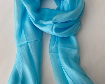 Mulberry Silk Scarf, Silk Scarves, 100% Silk, Soft Scarf, Hand Dyed Scarf, Fine Silk Scarf, light Scarf, Pure Silk, Soft Blue Scarf