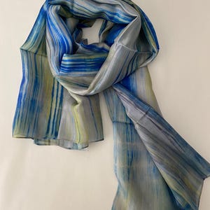 Mulberry Silk Scarf, Silk Scarves, 100% Silk, Soft Scarf, Hand Dyed Scarf, Fine Silk Scarf, light Scarf, Pure Silk, Grey Blue Green Scarf