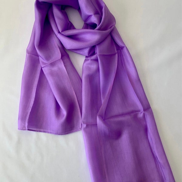 Écharpe en soie, foulards en soie, 100 % soie, fête des mères, anniversaire, écharpe lisse, écharpe douce, écharpe teint à la main, écharpe violette