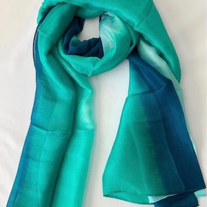 Silk Scarf, Silk Scarves, 100% Silk, Mother’s Day, Birthday,  Smooth Scarf, Soft Scarf, Hand Dyed Scarf, Blue Scarf, Green