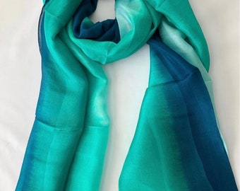 Silk Scarf, Silk Scarves, 100% Silk, Mother’s Day, Birthday,  Smooth Scarf, Soft Scarf, Hand Dyed Scarf, Blue Scarf, Green