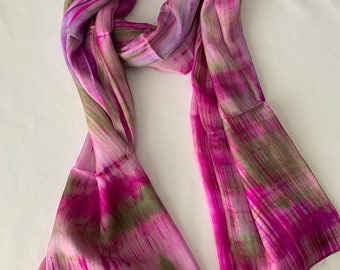 Silk Scarf, Silk Scarves, 100% Silk, Natural Silk Scarf, Smooth Scarf, Soft Scarf, Hand Dyed Scarf, Pink Scarf