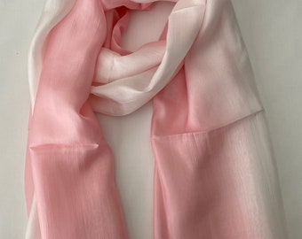 Mulberry Silk Scarf, Silk Scarves, 100% Silk, Soft Scarf, Hand Dyed Scarf, Fine Silk Scarf, light Scarf, Pure Silk, Soft Pink White Scarf