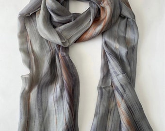 Silk Scarf, Mulberry Silk Scarves, 100% Silk,  Smooth Scarf, Soft Scarf, Hand Dyed Scarf, Fine Silk Scarf, Grey Scarf