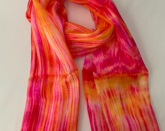 Mulberry Silk Scarf, Silk Scarves, 100% Silk, Soft Scarf, Hand Dyed Scarf, Fine Silk Scarf, Pure Silk Scarf, Bright Scarf, Pink Yellow Scarf