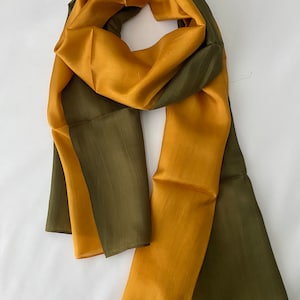 Mulberry Silk Scarf, Silk Scarves, 100% Silk, Soft Scarf, Hand Dyed Scarf, Fine Silk Scarf, light Scarf, Pure Silk, Green and Gold Scarf