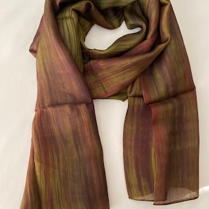 Mulberry Silk Scarf, Silk Scarves, 100% Silk, Soft Scarf, Hand Dyed Scarf, Fine Silk Scarf, light Scarf, Pure Silk, Brown Green Dark Scarf