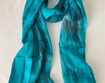 Zijden sjaal, zijden sjaals, 100% zijde, wintersjaal, gladde sjaal, zachte sjaal, handgeverfde sjaal, fijne zijden sjaal, Turquoise sjaal