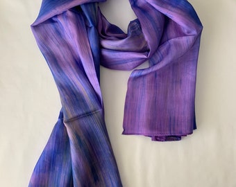 Silk Scarf, Silk Scarves, 100% Silk, Natural Silk Scarf, Smooth Scarf, Soft Scarf, Hand Dyed Scarf, Purple Blue Scarf