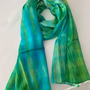 Mulberry Silk Scarf, Silk Scarves, 100% Silk, Soft Scarf, Hand Dyed Scarf, Fine Silk Scarf, light Scarf, Pure Silk, Green Blue Scarf