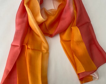 Mulberry Silk Scarf, Silk Scarves, 100% Silk, Soft Scarf, Hand Dyed Scarf, Fine Silk Scarf, light Scarf, Orange Scarf, Red Scarf