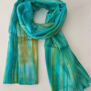 Mulberry Silk Scarf, Silk Scarves, 100% Silk, Soft Scarf, Hand Dyed Scarf, Fine Silk Scarf, light Scarf, Pure Silk, Green Blue Scarf