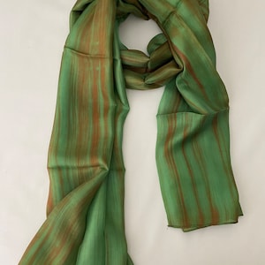 Mulberry Silk Scarf, Silk Scarves, 100% Silk, Soft Scarf, Hand Dyed Scarf, Fine Silk Scarf, light Scarf, Pure Silk, Green Brown Scarf