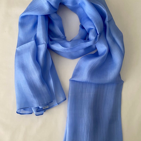 Mulberry Silk Scarf, Silk Scarves, 100% Silk, Soft Scarf, Hand Dyed Scarf, Fine Silk Scarf, light Scarf, Pure Silk, Soft Blue Scarf