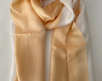 Mulberry Silk Scarf, Silk Scarves, 100% Silk, Soft Scarf, Hand Dyed Scarf, Fine Silk Scarf, light Scarf, Pure Silk, Gold White Scarf