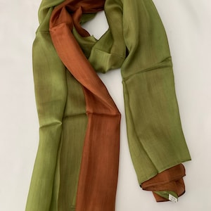 Mulberry Silk Scarf, Silk Scarves, 100% Silk, Soft Silk Scarf, Hand Dyed Scarf, Fine Silk Scarf, Pure Silk Scarf, Green Brown Scarf