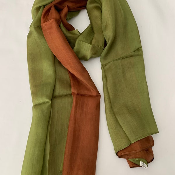 Mulberry Silk Scarf, Silk Scarves, 100% Silk, Soft Silk Scarf, Hand Dyed Scarf, Fine Silk Scarf, Pure Silk Scarf, Green Brown Scarf