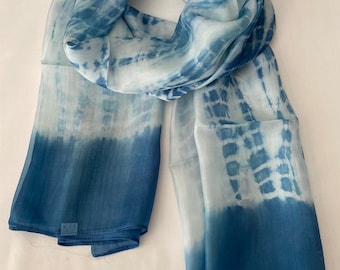 Mulberry Silk Scarf, Silk Scarves, 100% Silk, Soft Scarf, Hand Dyed Scarf, Fine Silk Scarf, light Scarf, Pure Silk, Blue Hand Dyed Scarf