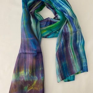 Mulberry Silk Scarf, Silk Scarves, 100% Silk, Soft Scarf, Hand Dyed Scarf, Fine Silk Scarf, light Scarf, Pure Silk, Green Rainbow Scarf