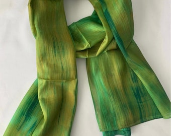 Mulberry Silk Scarf, Silk Scarves, 100% Silk, Soft Scarf, Hand Dyed Scarf, Fine Silk Scarf, lightweight scarf, Green