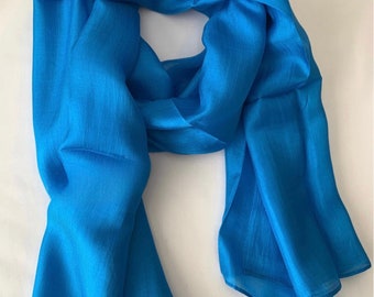 Silk Scarf, Silk Scarves, 100% Silk,  Smooth Scarf, Soft Scarf, Hand Dyed Scarf, Fine Silk Scarf, Blue Silk Scarf