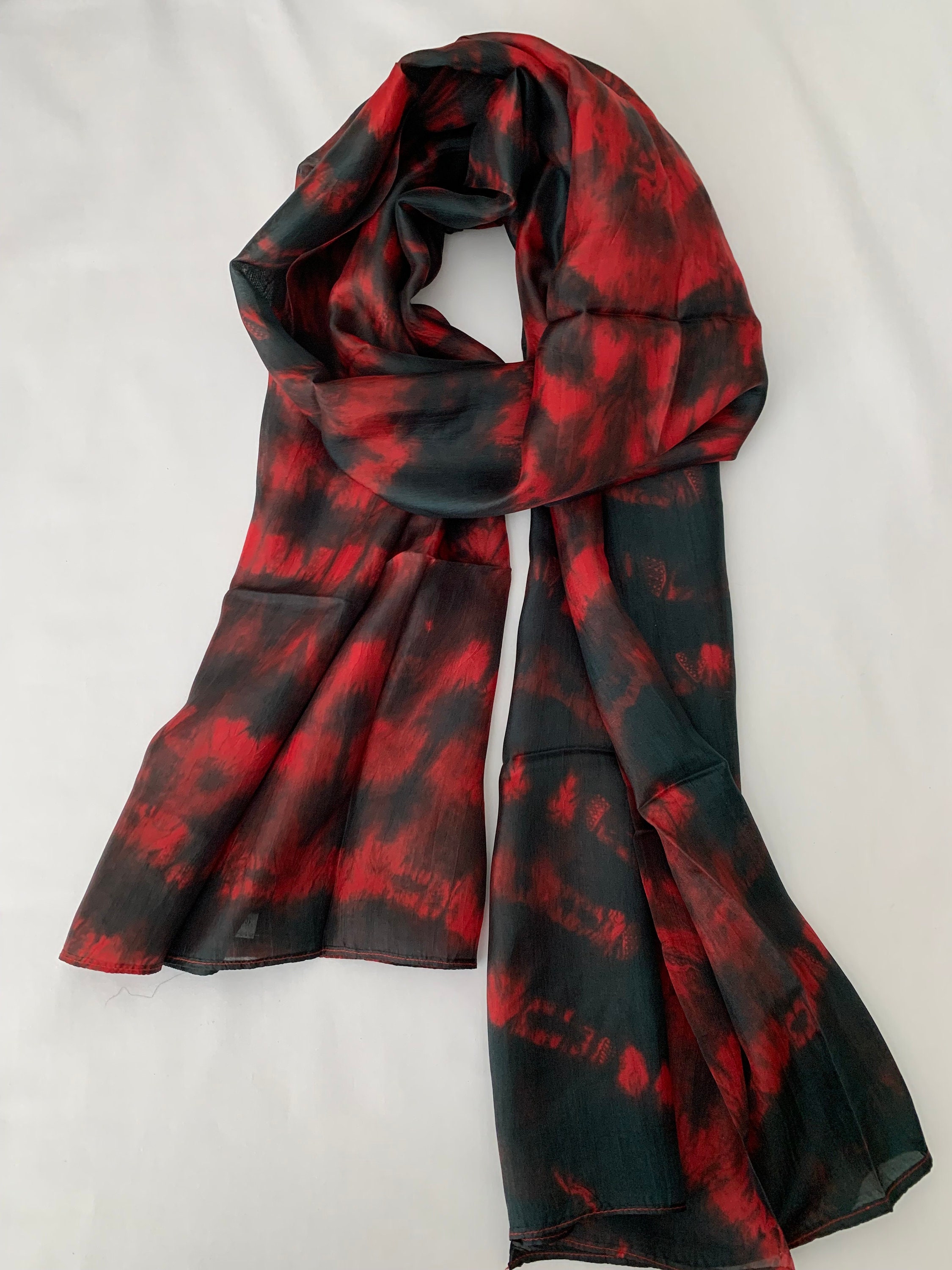 Mulberry Silk Scarf, Silk Scarves, 100% Silk, Soft Silk Scarf, Hand Dyed Scarf, Fine Silk Scarf, Pure Silk Scarf, Black Red Scarf
