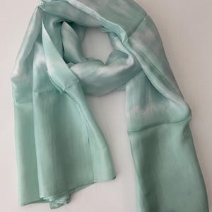Mulberry Silk Scarf, Silk Scarves, 100% Silk, Soft Scarf, Hand Dyed Scarf, Fine Silk Scarf, light Scarf, Pure Silk, Light Green Blue Scarf