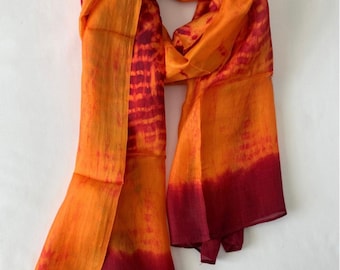 Silk Scarf, Silk Scarves, 100% Silk,  Smooth Scarf, Soft Scarf, Hand Dyed Scarf, Fine Silk Scarf, Orange Scarf