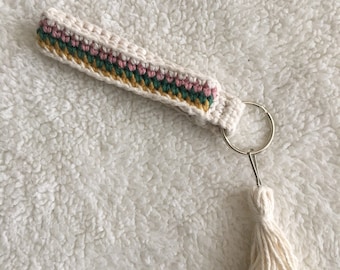 Pattern - Crocheted striped desert wrist strap key chain PDF PATTERN ONLY - eco-friendly cotton - wrist fob keychain with handmade tassel