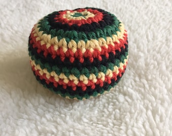 Padrão de crochê para Hacky Sack em cores rastafári listradas - apenas o padrão em PDF - fio de algodão reciclado
