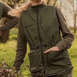 Colete reversível de lã para jardim: colete de trabalho jeans cáqui, bolsos para ferramentas