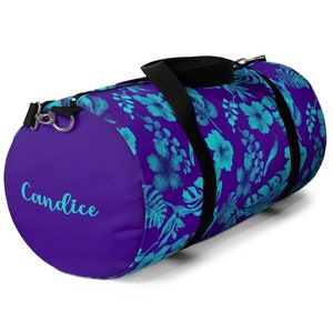 Tropical Hibiscus Teal Personalized Duffel Bag