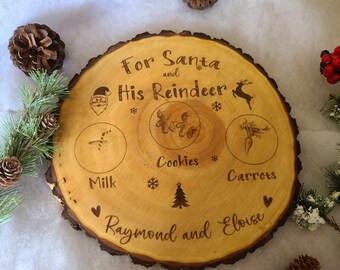 Personalized Natural Wood Slice Santa Treats Platter