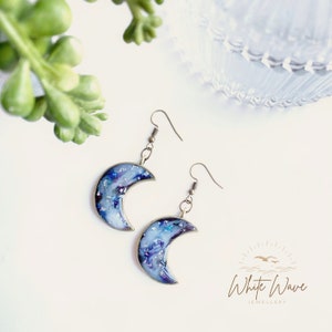 Galaxy Moon Shaped Handmade resin earrings