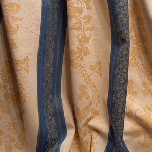 Striped fabric for beige, blue and floral upholstery, for period n interior decoratioume, seat, curtains, cushions, cost