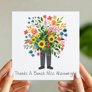 Biglietto di ringraziamento per l'insegnante - Biglietto di ringraziamento personalizzato per la signorina o il signor - Regalo di fine anno da parte di uno studente - Grazioso bouquet floreale per diplomati
