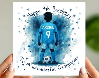 Personalised Football Birthday Card | Light Blue & White Kit Design | Custom Name and Age | Football-Themed Card for Son, Nephew or Grandson
