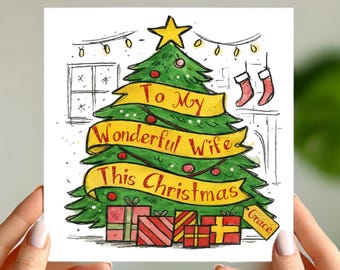 Biglietto di auguri natalizio personalizzato / Disegno di un albero festivo realizzato a mano