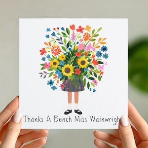 Carte de remerciement de l'enseignant - Carte de remerciement personnalisée pour Mlle ou M. - Cadeau de fin d'année d'un élève - Joli bouquet de fleurs