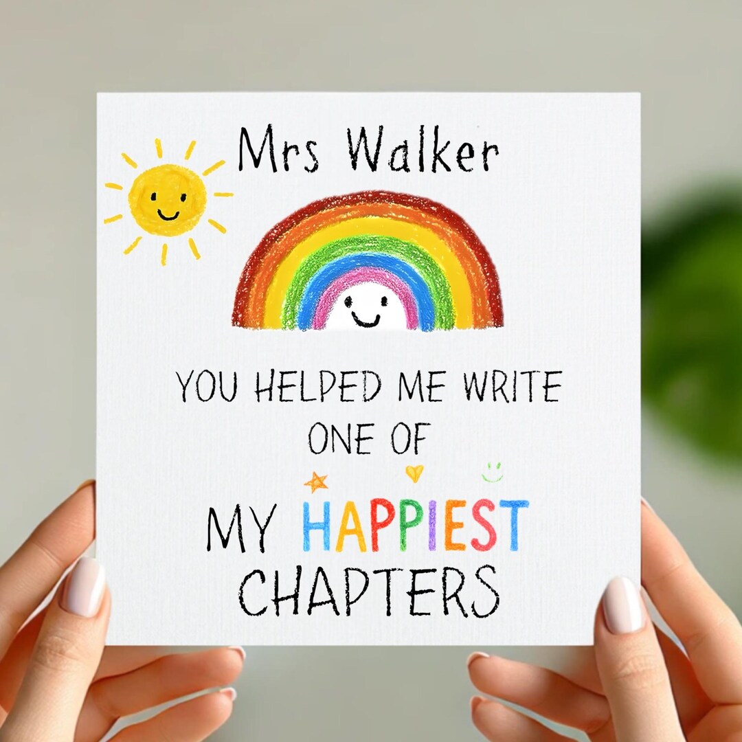 Personalised Teacher Thank You Card – Rainbow Design – End of Term Card ...