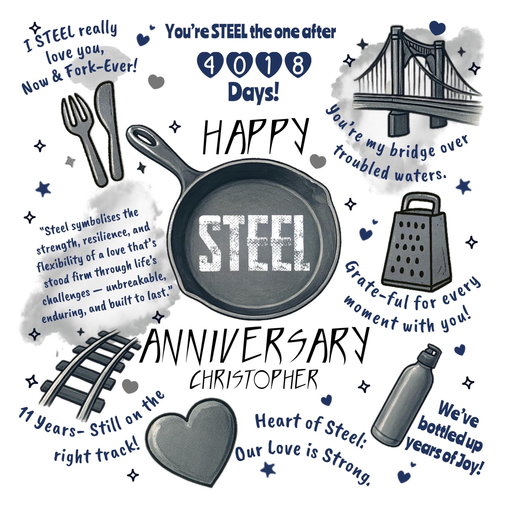 Undici anni STEEL 11° anniversario di matrimonio biglietto ricordo cuore di filo 11 regalo tradizionale marito moglie partner formato A6: 15x10,5 cm - Italia
