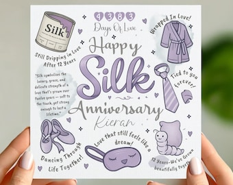 Tarjeta de seda personalizada para el 12.º aniversario – 12.º aniversario de boda – Divertida y romántica – 12 años juntos – Recuerdo con textura de lino