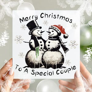 Personalised Snowman Christmas Card – Merry Christmas to a Special Couple