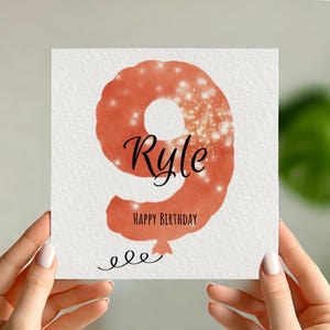 Carte personnalisée pour 9 ans, TOUT ÂGE, carte d'anniversaire pour fille, petite-fille, nièce, soeur, filleule