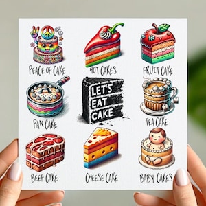 Grappige cake woordspeling kaart | Humoristische verjaardagskaart | Geïllustreerde groet met taartthema | Unieke aanpasbare kaart