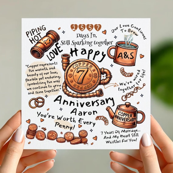 Funny 7th Anniversary Card – Copper Anniversary Gift, Personalized