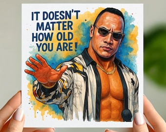 Funny Wrestling Birthday Card – The Rock Watercolor Design