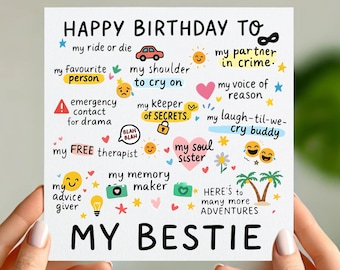 Funny Best Friend Birthday Card – Cute Bestie Gift for Her – Happy Birthday Card for Soul Sister, Ride or Die, Memory Maker